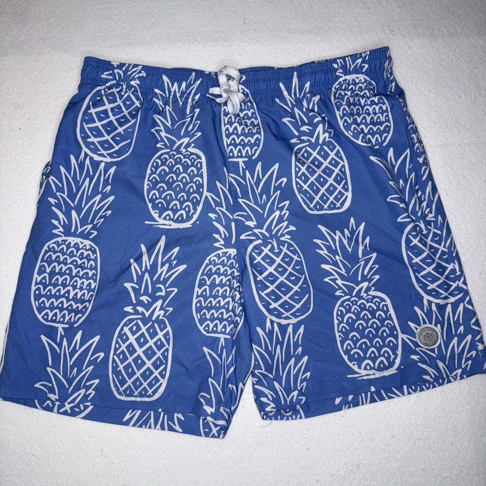 Brooklyn Cloth Swim & Surf Pineapple Blue & White Swim Board Shorts Trunks Large